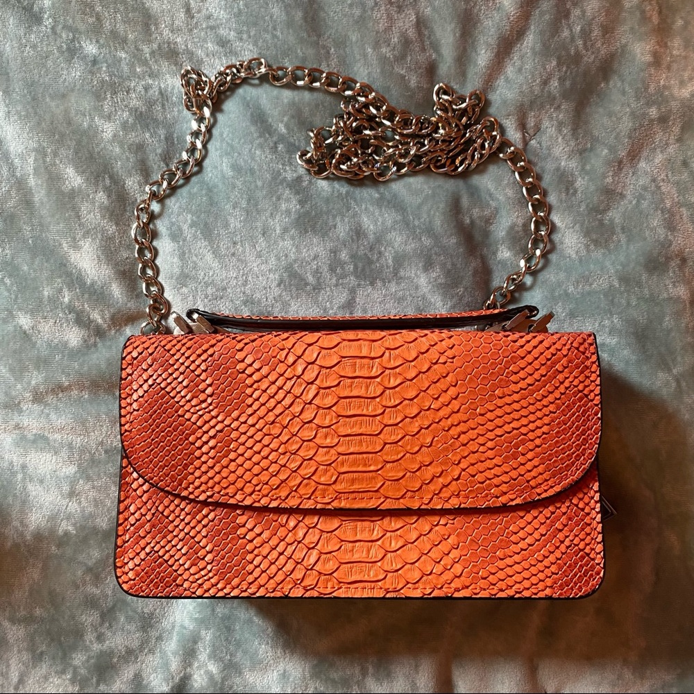 Unique Orange Snakeskin Crossbody Wallet Bag